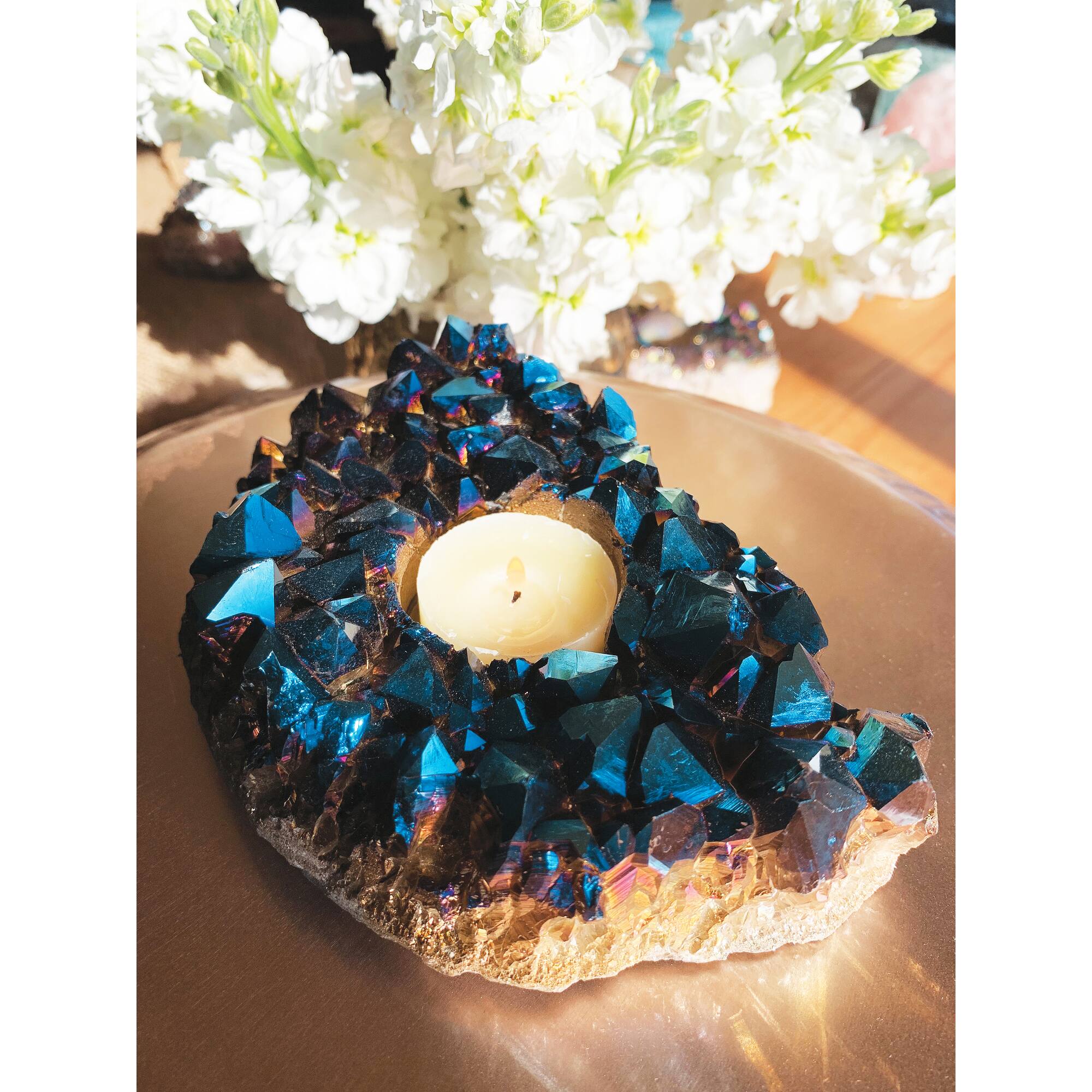 Mystic Blue Titanium Candle Holder